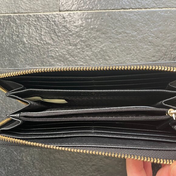 Kate Spade NY, Stacy Laurel Way Printed Check Wallet, Plaid Snap Black Cream - Picture 4 of 7